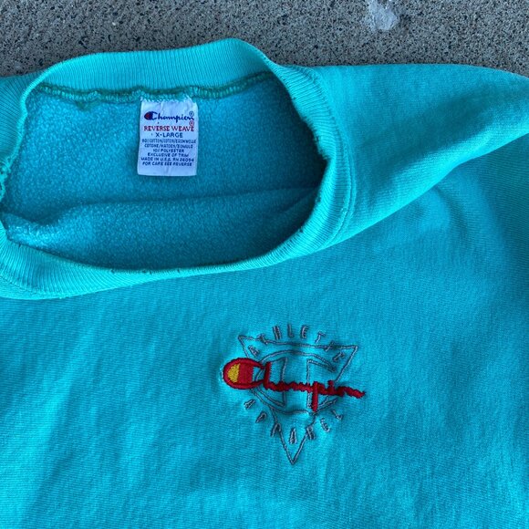 Vintage 90s Champion USA turquoise embroidered sweatshirt - Picture 2 of 3